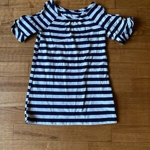 Healthtex Girls size 3t Striped Navy Blue and White Dress Shoulder cutouts
